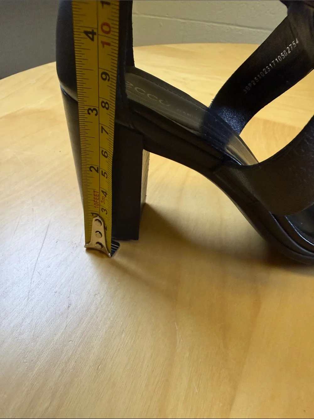 Ecco Black Leather Block Heel Sandals with Ankle Buckle